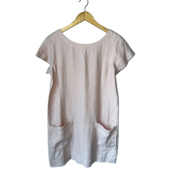 Eileen Fisher 100% Organic Linen Bateau Neck Short Sleeve Patch Pocket Shift Dre - Picture 3 of 11